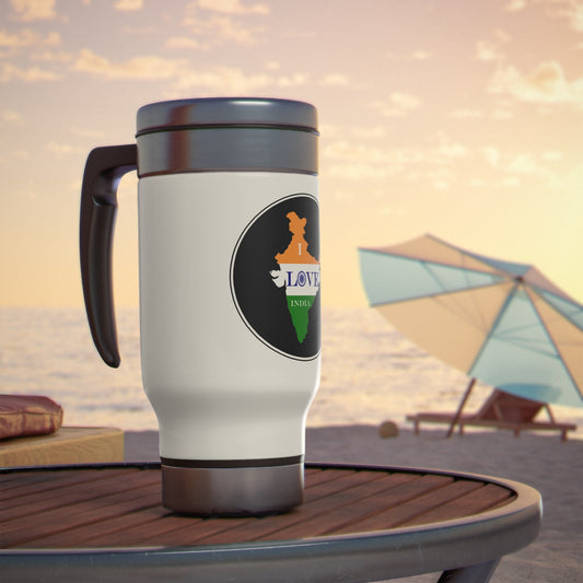 Stainless Steel Travel Mug with Handle, 14oz - I Love India