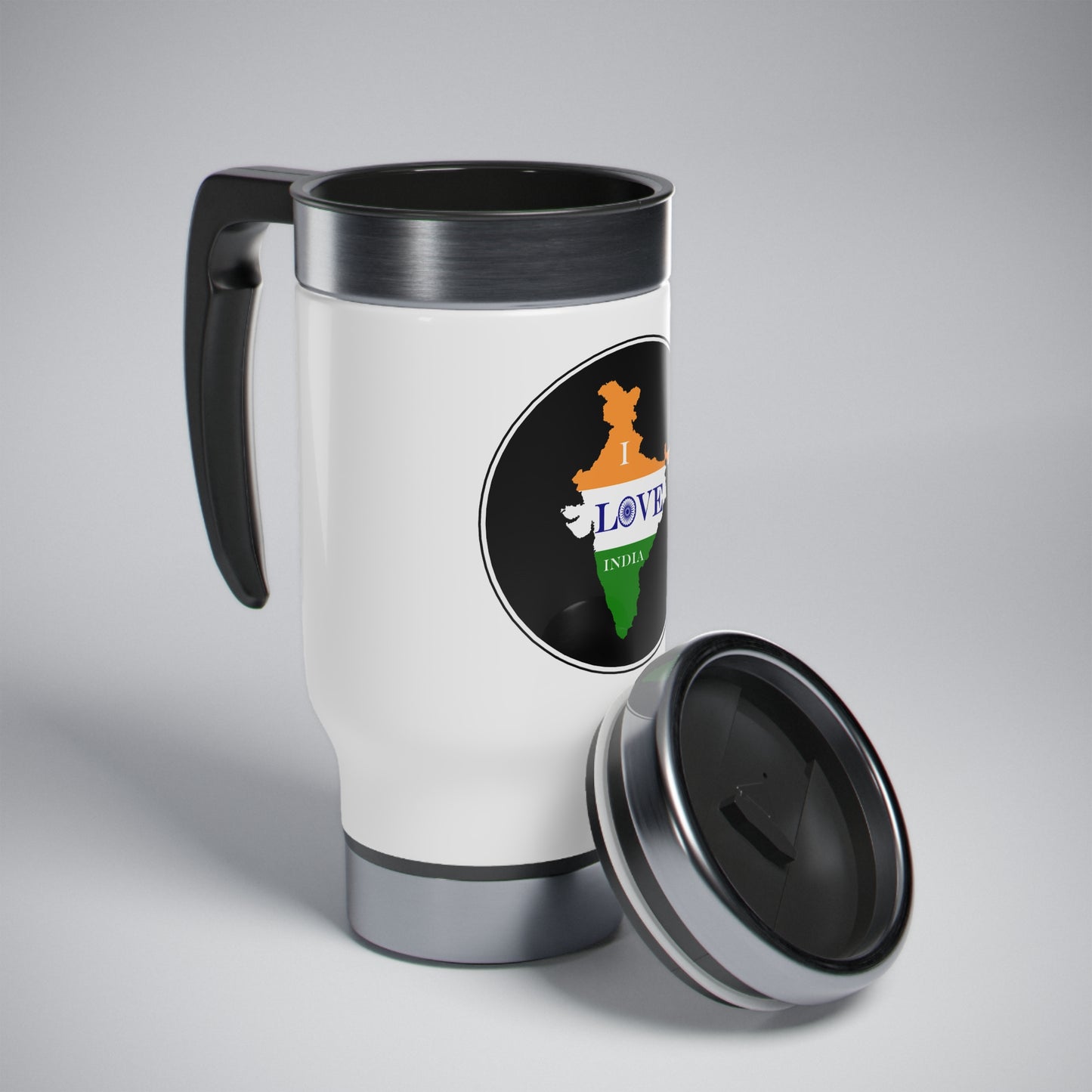 Stainless Steel Travel Mug with Handle, 14oz - I Love India