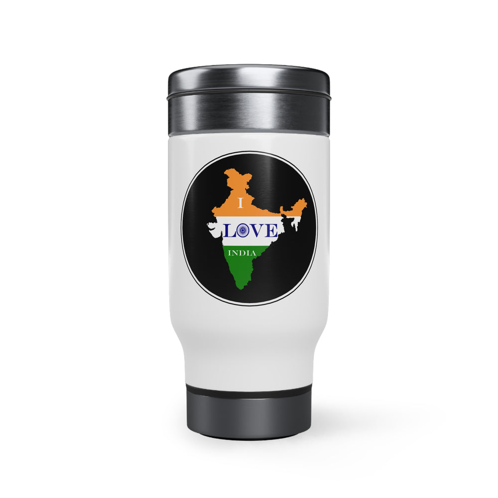 Stainless Steel Travel Mug with Handle, 14oz - I Love India