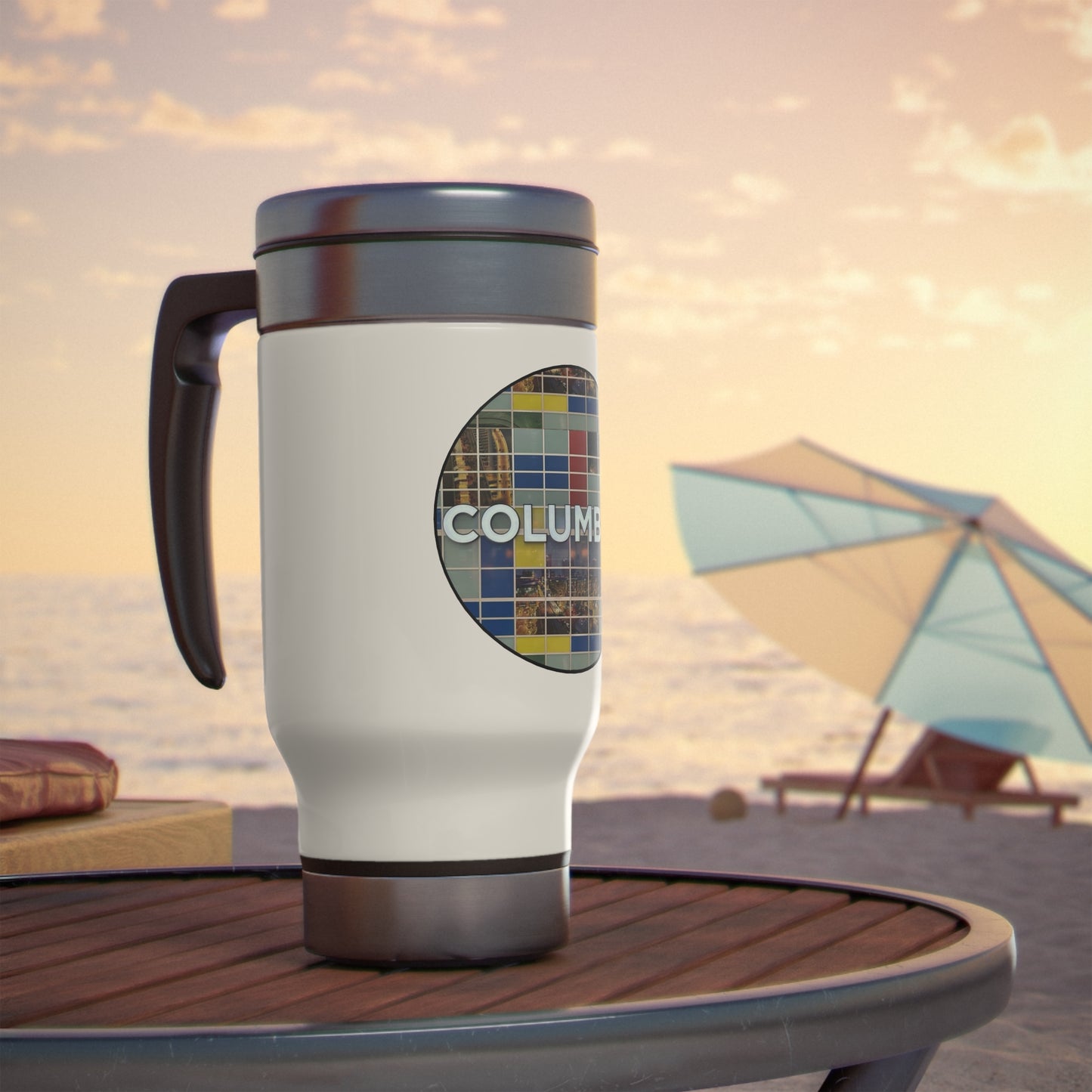 Stainless Steel Travel Mug with Handle, 14oz - Columbus